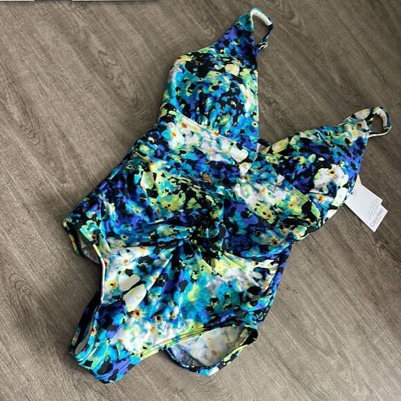 Calvin Klein Plunge Floral Swimsuit - Picture 2 of 4